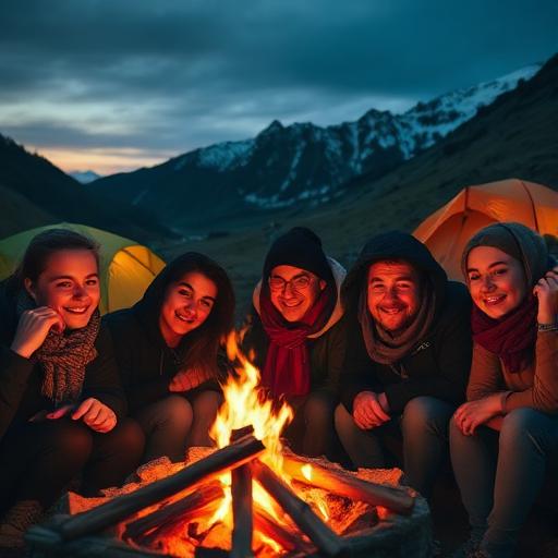 Group photo at a campfire